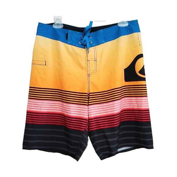 Quicksilver Board Shorts Mens Size 32 Swim Trunk Beach Surf Blue Orange - Picture 1 of 4